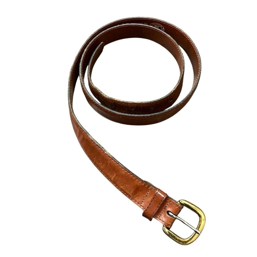 Leather Man Ltd Solid Brass Buckle Brown Leather Belt Size 42 Handcrafted USA